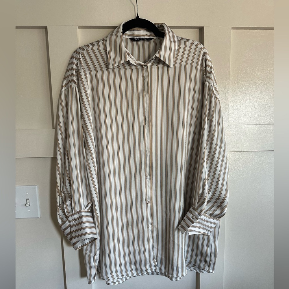 Zara Striped Button Down Slinky Shirt Dress